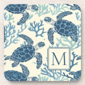 Monogramm Blaue und Cremeschildkröten Getränkeuntersetzer (Vorderseite)