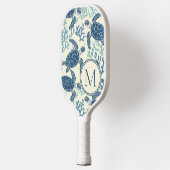 Monogramm Blaue und Cremeschildkröten Pickleball Schläger (Links)