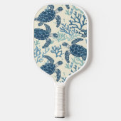 Monogramm Blaue und Cremeschildkröten Pickleball Schläger (Rückseite)
