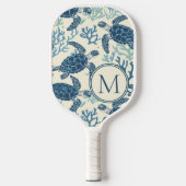 Monogramm Blaue und Cremeschildkröten Pickleball Schläger (Vorderseite)