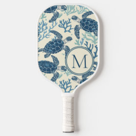 Monogramm Blaue und Cremeschildkröten Pickleball Schläger