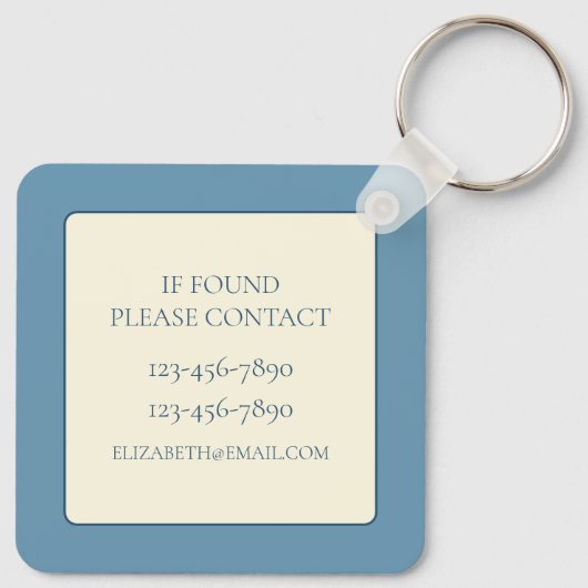 Monogramm Blaue und Cremeschildkröten Schlüsselanhänger (Rückseite)