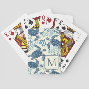 Monogramm Blaue und Cremeschildkröten Spielkarten