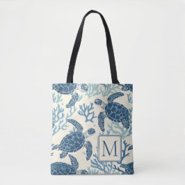 Monogramm Blaue und Cremeschildkröten Tasche