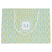 Monogramm-blaue und gelbe Quadrat-große Große Geschenktüte (Vorderseite)