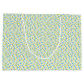 Monogramm-blaue und gelbe Quadrat-große Große Geschenktüte (Rückseite)