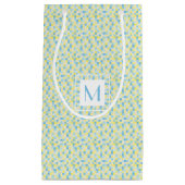 Monogramm-blaue und gelbe Quadrat-kleine Kleine Geschenktüte (Vorderseite)