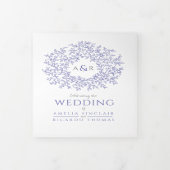 Monogramm blaue und weiße Hochzeit Dreifach Gefaltete Einladung (Cover)