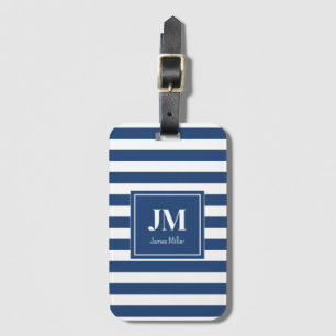 Monogramm blaue und weiße Streifen Gepäckanhänger