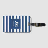 Monogramm blaue und weiße Streifen Gepäckanhänger (Vorderseite (Horizontal))