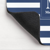 Monogramm Blaue und weiße Streifen Mousepad (Ecke)