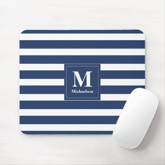 Monogramm Blaue und weiße Streifen Mousepad (Mit Mouse)
