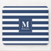 Monogramm Blaue und weiße Streifen Mousepad (Vorne)