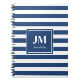 Monogramm blaue und weiße Streifen Notizblock