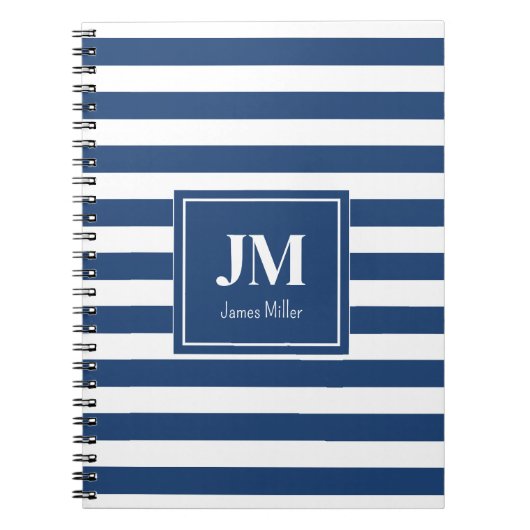 Monogramm blaue und weiße Streifen Notizblock (Vorderseite)