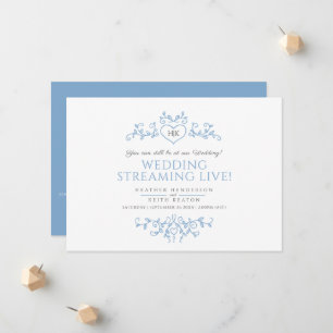 Monogramm blaue weiße Blätter Hochzeit Livestream Ankündigung