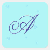 Monogramm blaue winzige Blumen Quadratischer Aufkleber (Vorderseite)