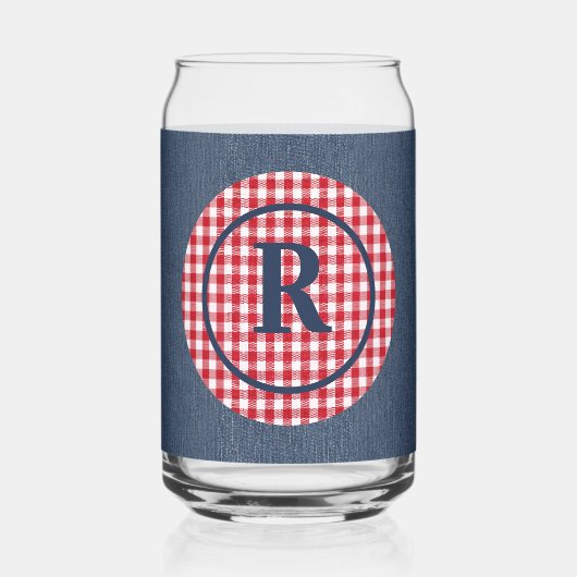 Monogramm | Blauer Denim, roter weißer Circle Fram Dosenglas (Vorderseite)