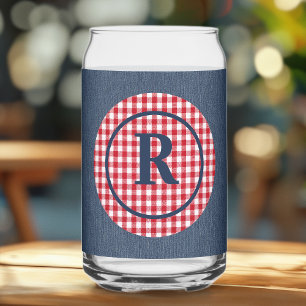 Monogramm   Blauer Denim, roter weißer Circle Fram Dosenglas