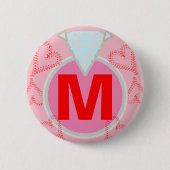 Monogramm Blauer Diamant Rote Herzen Button (Vorderseite)