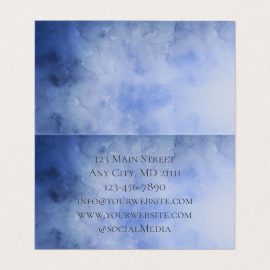 Monogramm Blauer grauer Wasserfarben Faltenzelt Visitenkarten (Innenseite Aufgefaltet)
