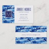 Monogramm-blauer Haifisch-Muster Visitenkarte (Vorne/Hinten)