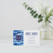 Monogramm-blauer Haifisch-Muster Visitenkarte (Stehend Vorderseite)