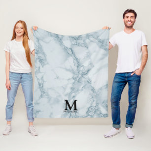 Monogramm Blauer Marmor Fleecedecke