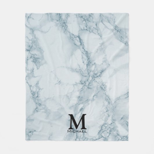 Monogramm Blauer Marmor Fleecedecke (Vorderseite)