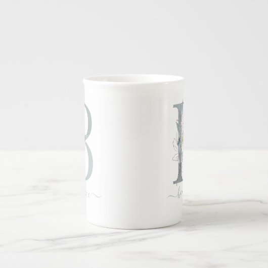 Monogramm Blauer Rosa Farbstoff Blumenzange Letter Porzellantasse (Vorderseite)