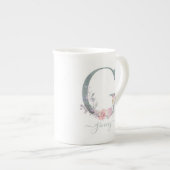 Monogramm Blauer Rosa Farbton Blumenbuchstabe G Porzellantasse (Vorderseite Rechts)