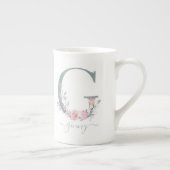 Monogramm Blauer Rosa Farbton Blumenbuchstabe G Porzellantasse (Rechts)