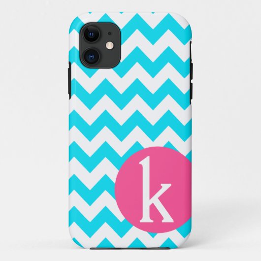 Monogramm blauer Zickzack iPhone Kasten Case-Mate iPhone Hülle (Rückseite)