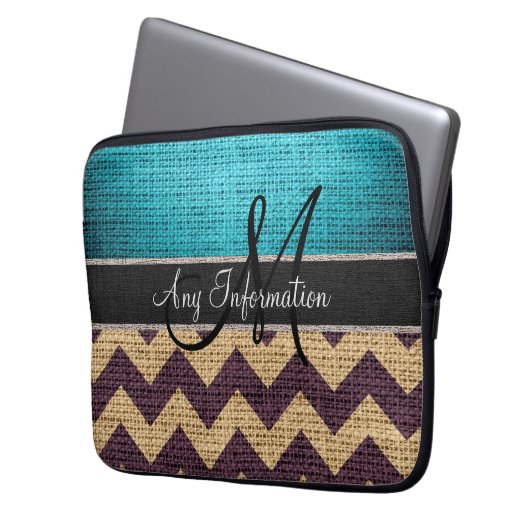 Monogramm-blauer Zickzack Laptopschutzhülle (Vorderseite Links)