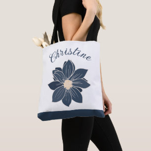Monogramm Blaues Blumen Brautjungfer Geschenk Tasche