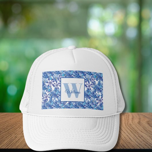 Monogramm Blaues Blumenmuster Name Truckerkappe