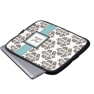 Monogramm-blaues Brown-Damast-Laptop-Hülsen-Tasch Laptopschutzhülle