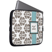 Monogramm-blaues Brown-Damast-Laptop-Hülsen-Tasche Laptopschutzhülle (Vorne Rechts)
