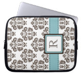 Monogramm-blaues Brown-Damast-Laptop-Hülsen-Tasche Laptopschutzhülle (Vorderseite)