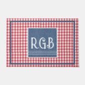 Monogramm Blaues Denim Rot Weiß Karomuster Fußmatte (Vorderseite)