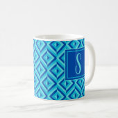 Monogramm blaues Dreikantmuster Kaffeetasse (VorderseiteRechts)