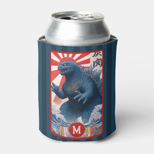Monogramm Blaues Eidechsen-Monster Fett Retro Cool Dosenkühler (Kanne Vorderseite)