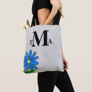 Monogramm-blaues Gänseblümchen Tasche