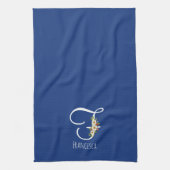 Monogramm blaues Küchentuch als Einzugsgeschenk (Vertikal)