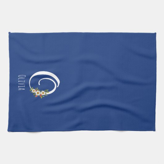 Monogramm blaues Küchentuch als Einzugsgeschenk (Horizontal)