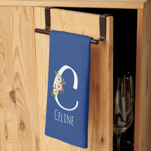 Monogramm blaues Küchentuch als Geschenk zur Einwe