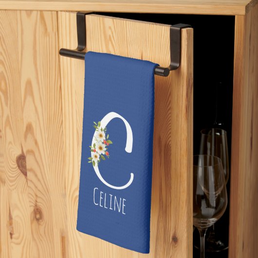 Monogramm blaues Küchentuch als Geschenk zur Einwe (Drittel gefaltet)