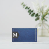 Monogramm | Blaues Leder mit Stielen und Pflaster Visitenkarte (Stehend Vorderseite)