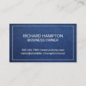 Monogramm | Blaues Leder mit Stielen und Pflaster Visitenkarte (Rückseite)