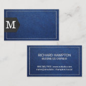 Monogramm | Blaues Leder mit Stielen und Pflaster Visitenkarte (Vorne/Hinten)